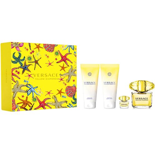 Versace Yellow Diamond EDT 90Ml +  EDT 5Ml + Shower Gel 100Ml + Body Lotion 100Ml Gift Set For Women