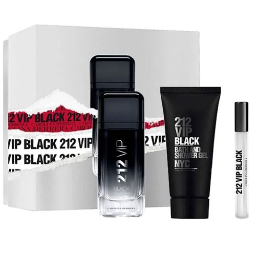 Carolina Herrera 212 VIP Black EDP 100ML + EDP 10ML + Shower Gel 100ML Gift Set For Men