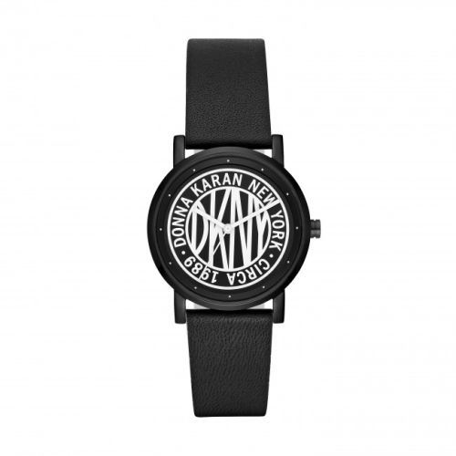 Dkny Black And White Dial Black Leather Strap Watch