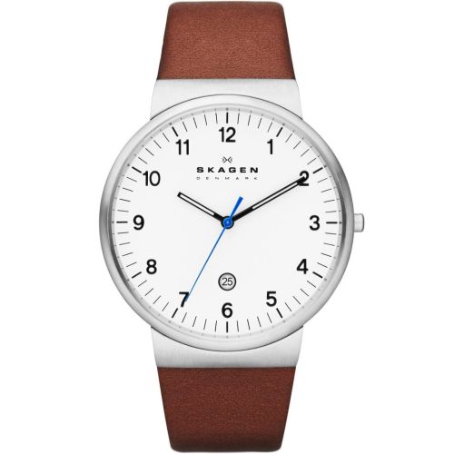 Ancher White Dial Brown Leather Men'S Watch