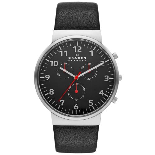 Skagen Ancher Chronograph Silver Black Leather Skw6100